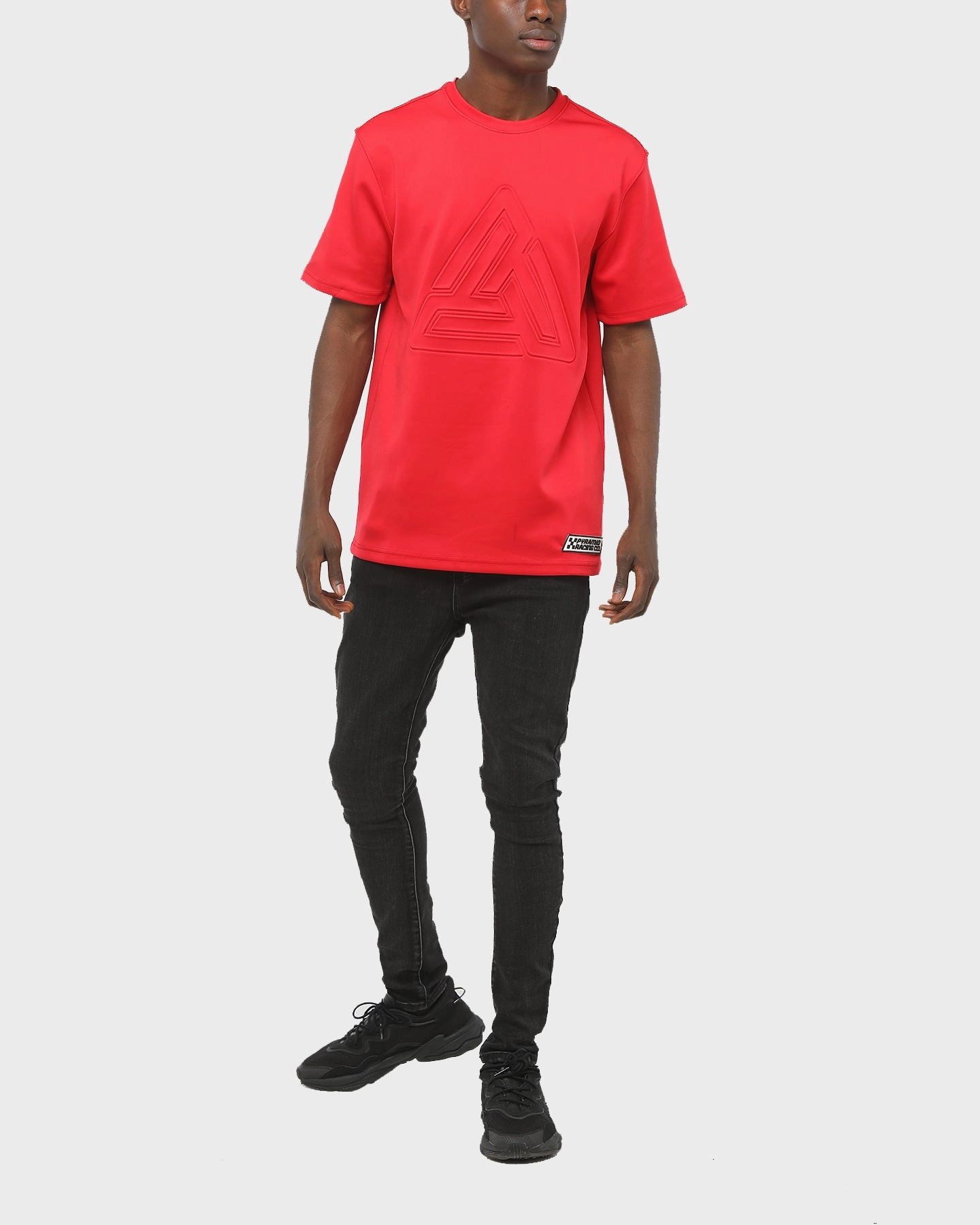 Black Pyramid Maze Logo Embossed Shirt Red