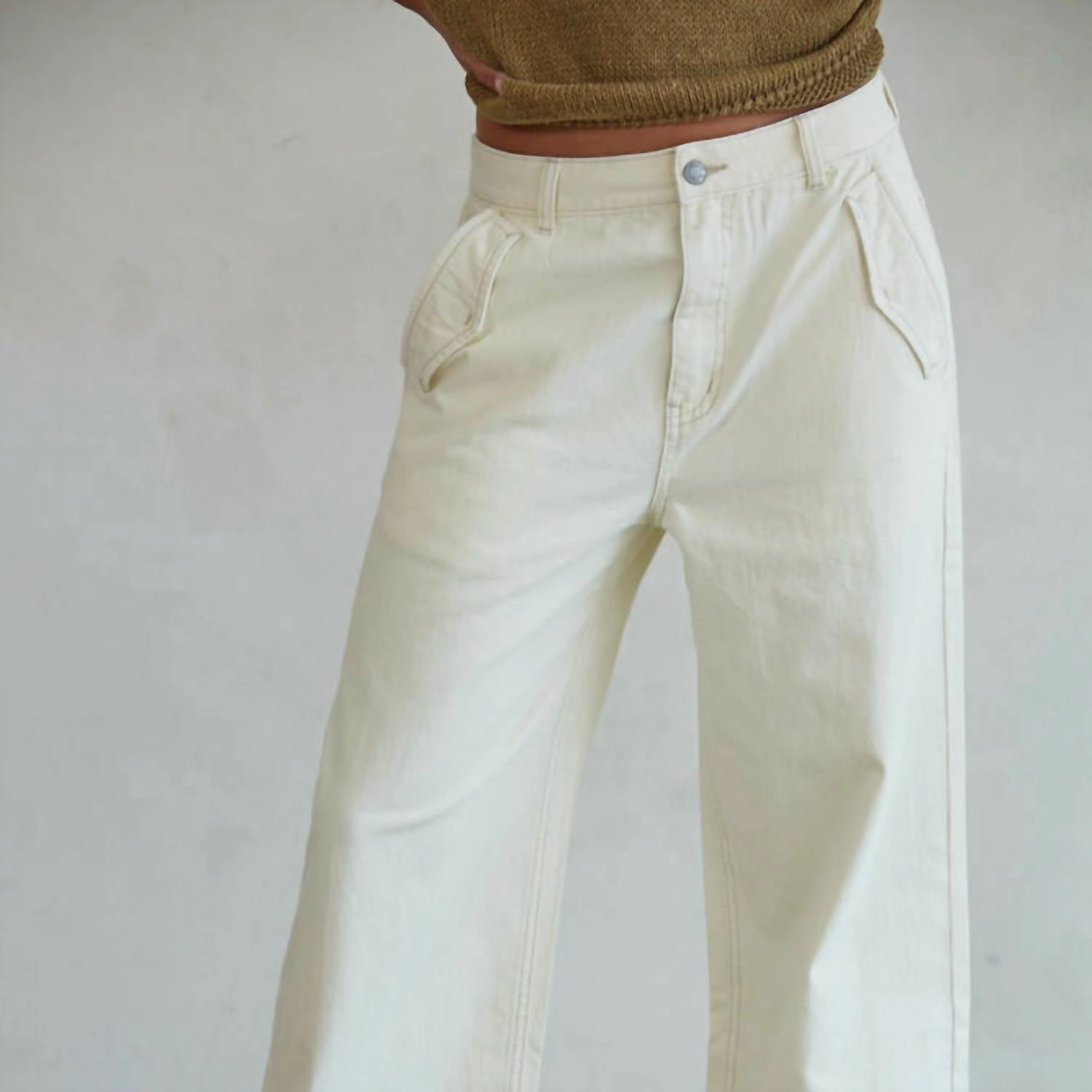 Costa Blanca Denim Straight Leg Pants In Cream
