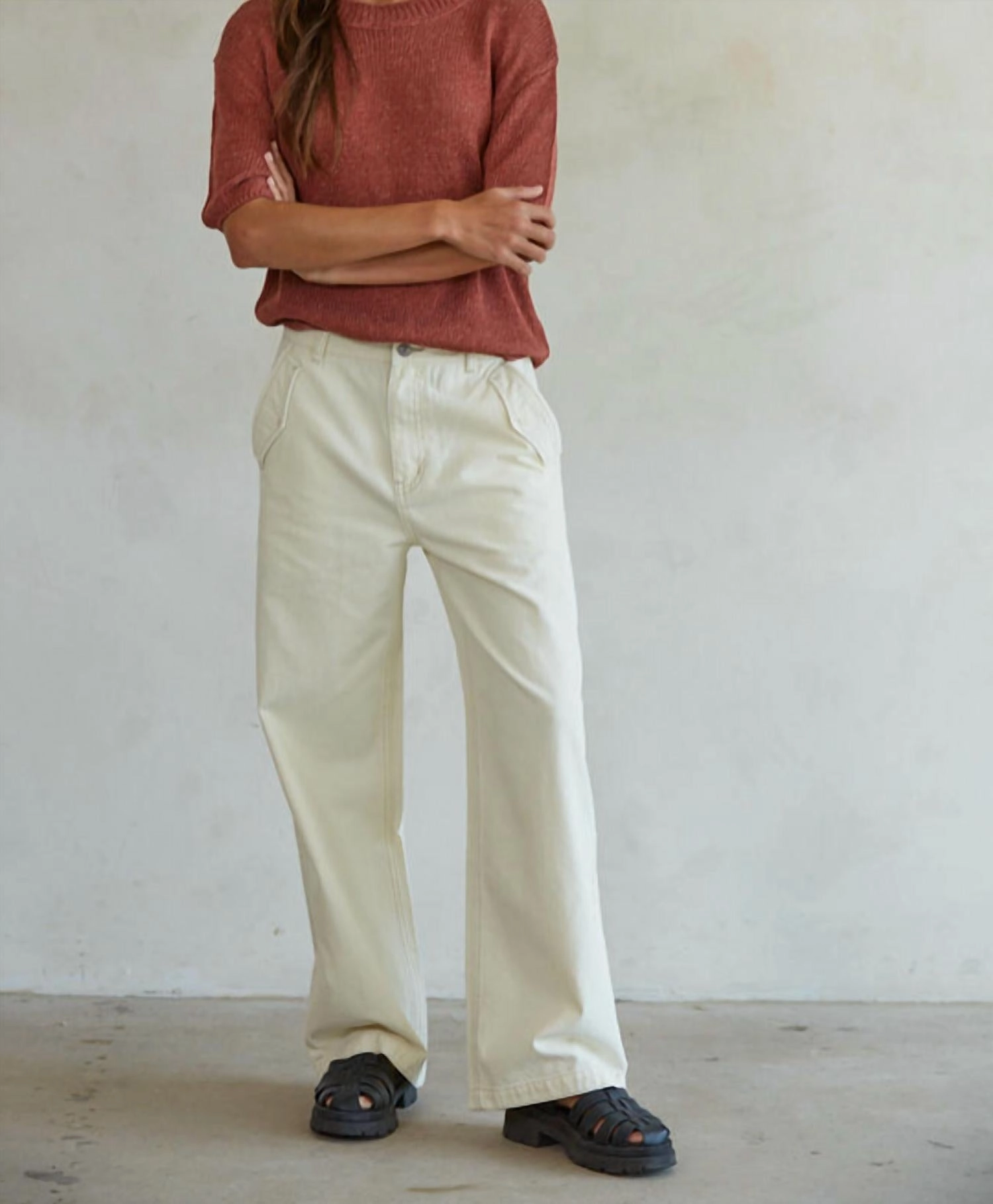 Costa Blanca Denim Straight Leg Pants In Cream