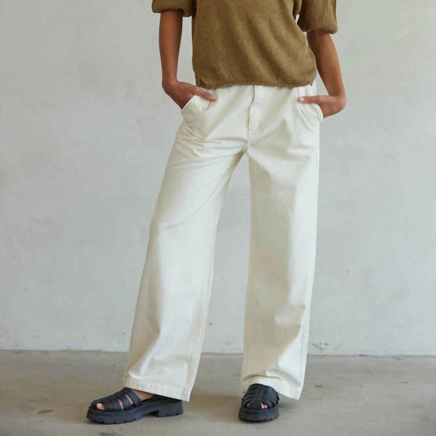Costa Blanca Denim Straight Leg Pants In Cream