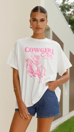 Cowgirl Era Top - White/Pink