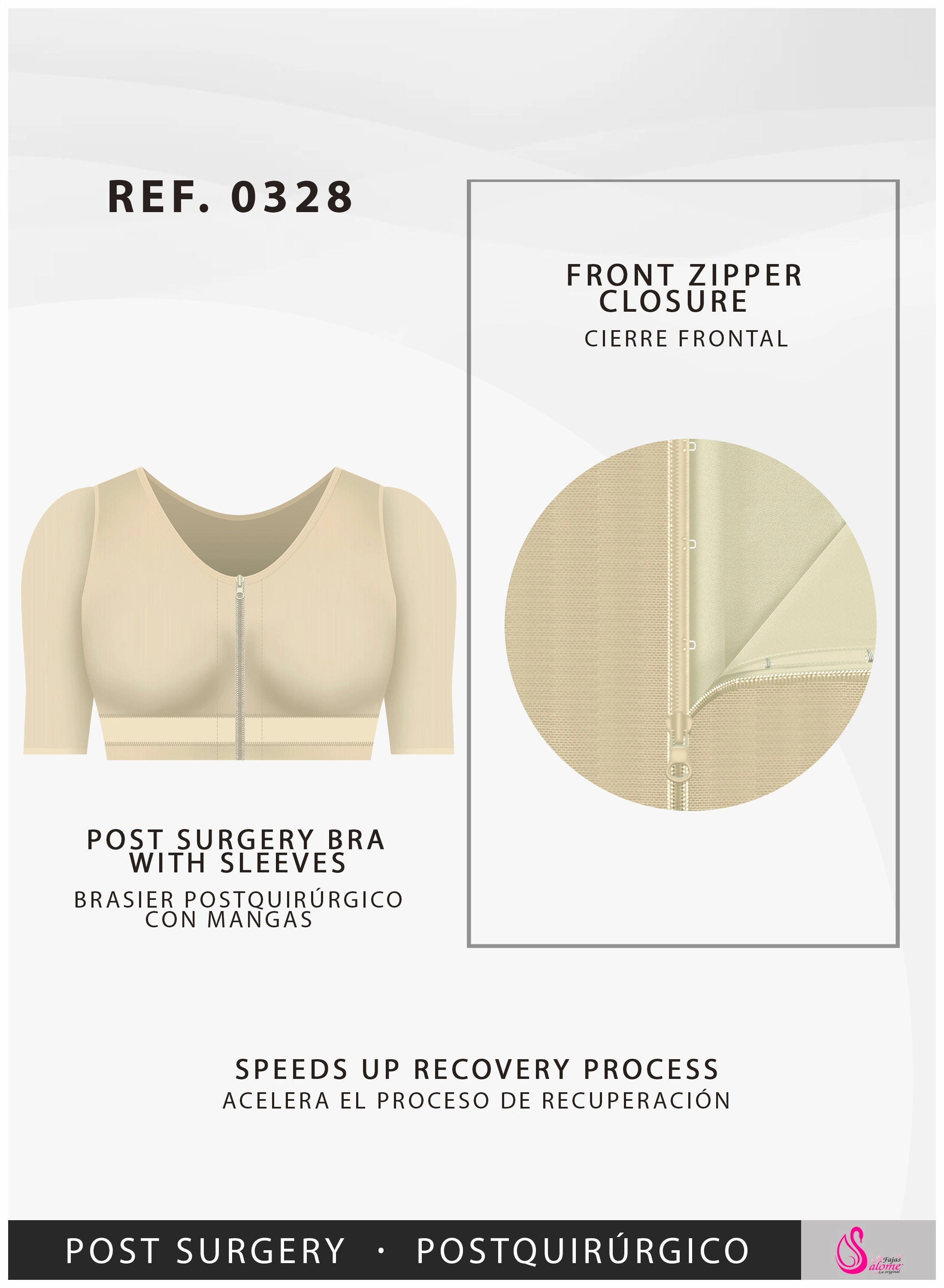 Fajas Salome 0328-3 |  Post Surgical Bra with Sleeves