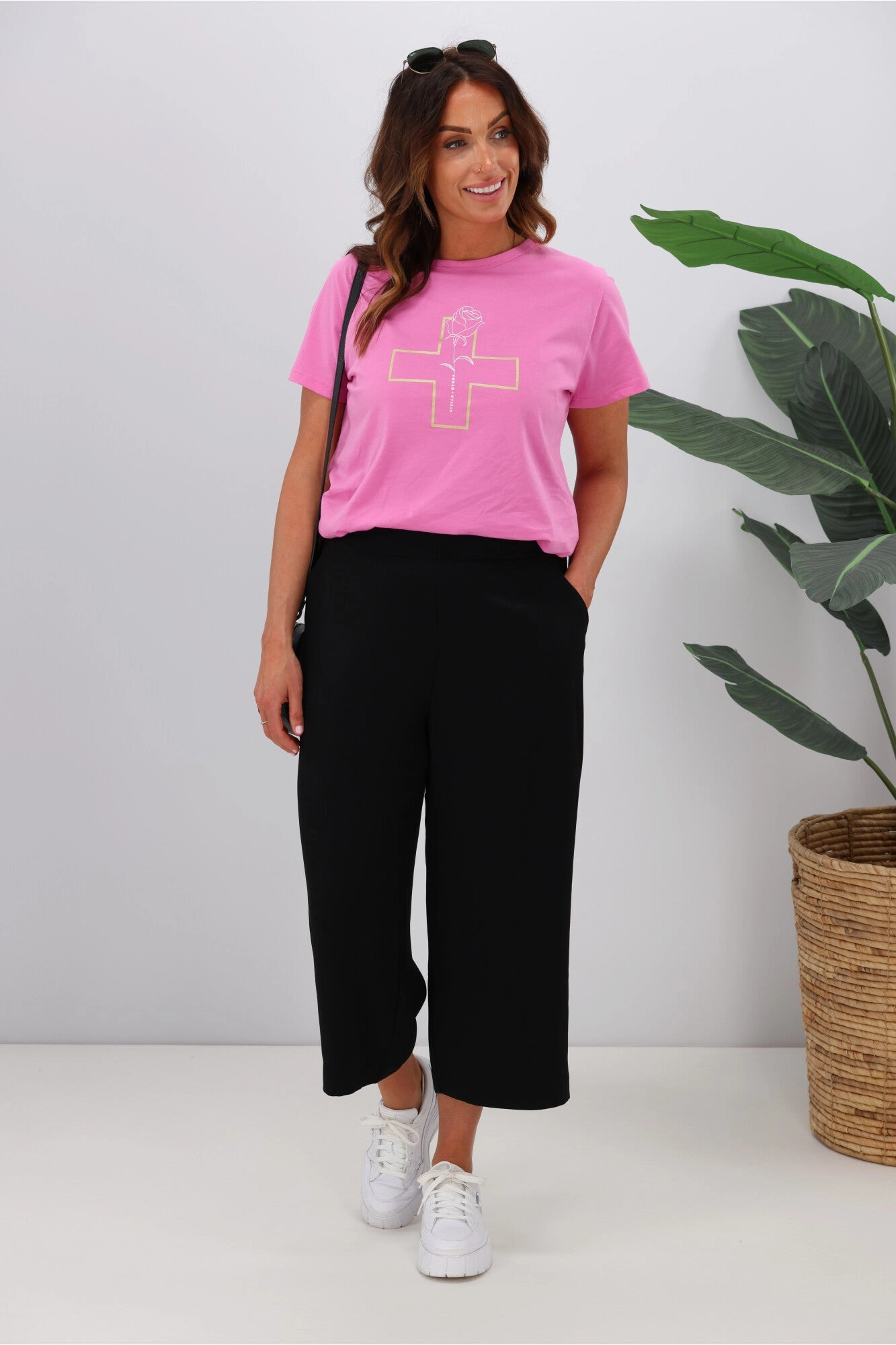 Gloss By Shine On Cropped Liberty Wide Leg Pants Black