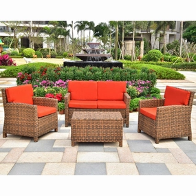 Majorca Resin Pandan Weave Contemporay Deep Seat Loveseat Group with Cushions