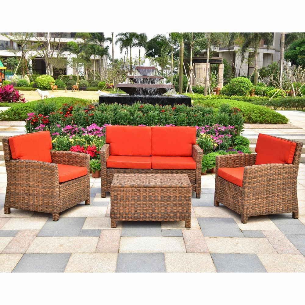 Majorca Resin Pandan Weave Contemporay Deep Seat Loveseat Group with Cushions