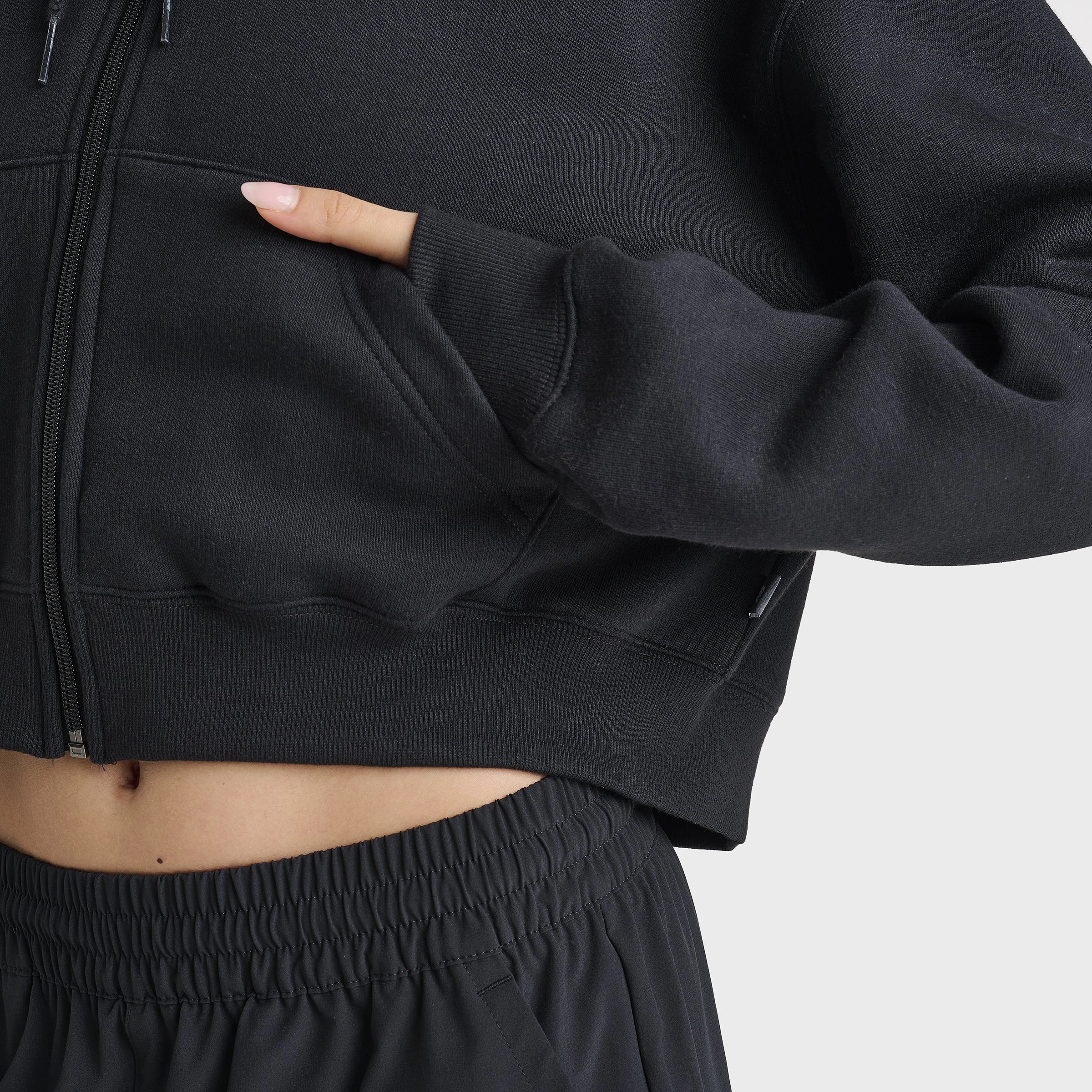 New Balance Women's Tone Crop Full Zip Hoodie Ash Heather / Black