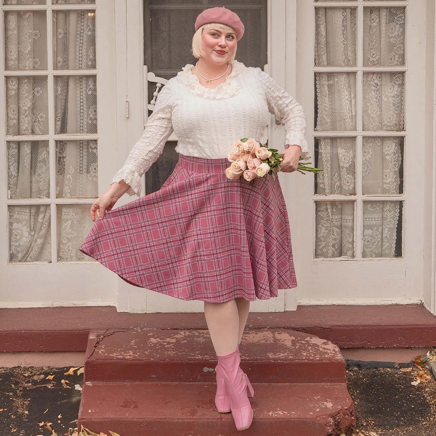 Plaid Flare Skirt - Highland Rose (V2)