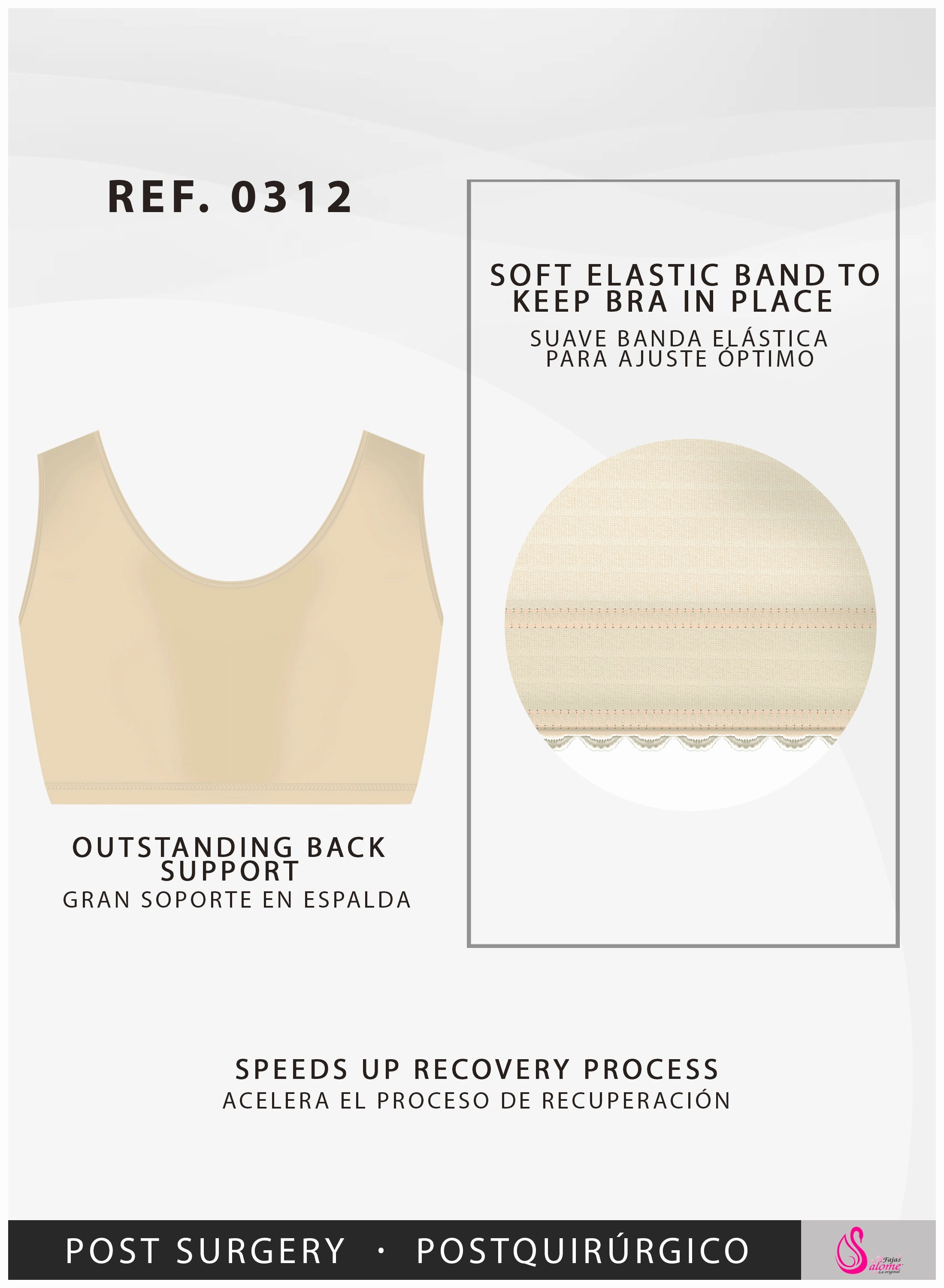 Post Surgical Compression Bra with Front hook-and-eye closure, Underbust band & Seamless cups Salome 0312