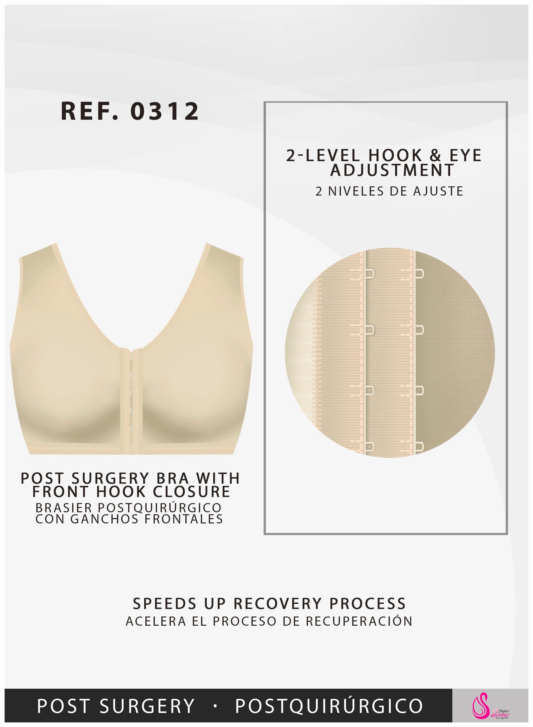 Post Surgical Compression Bra with Front hook-and-eye closure, Underbust band & Seamless cups Salome 0312