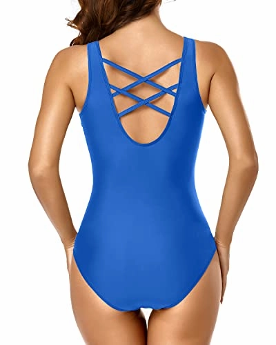 Racerback Training Athletic One Piece Swimsuits For Women-Bright Blue