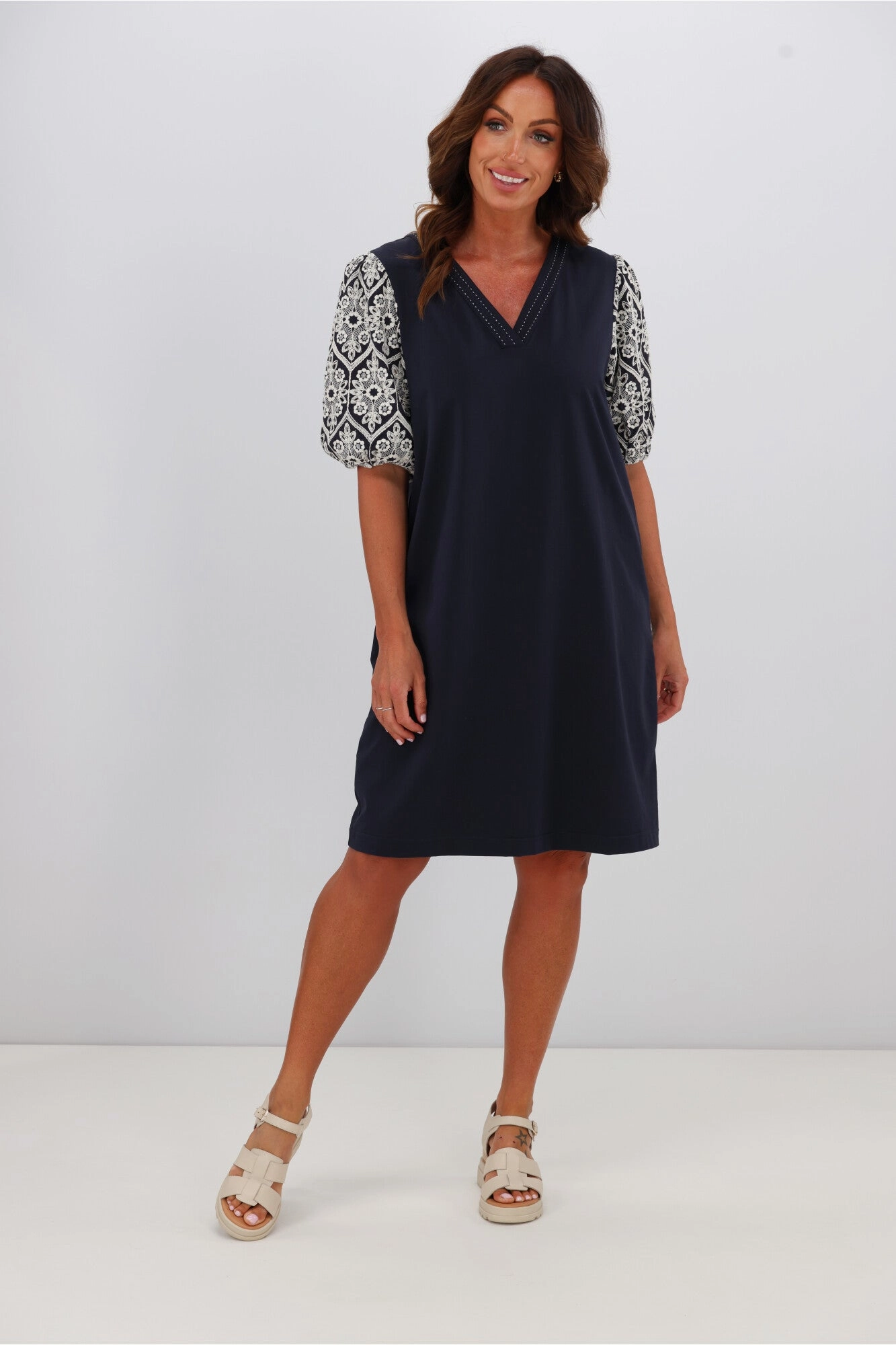 Shine On Label Maxine Broderie Sleeve Dress Midnight