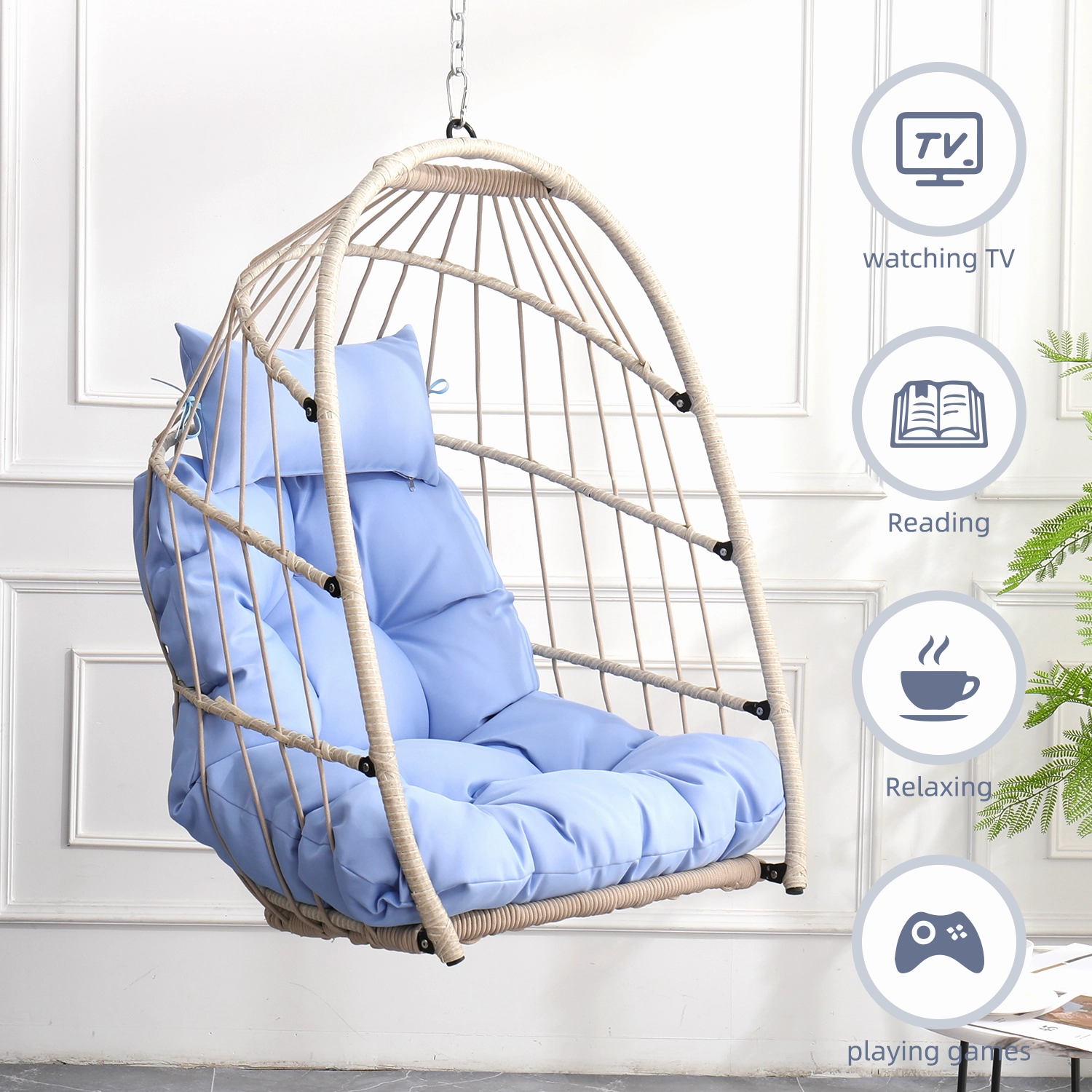 Streamdale Outdoor garden rattan egg swing chair hanging chair PE hanging chair blue