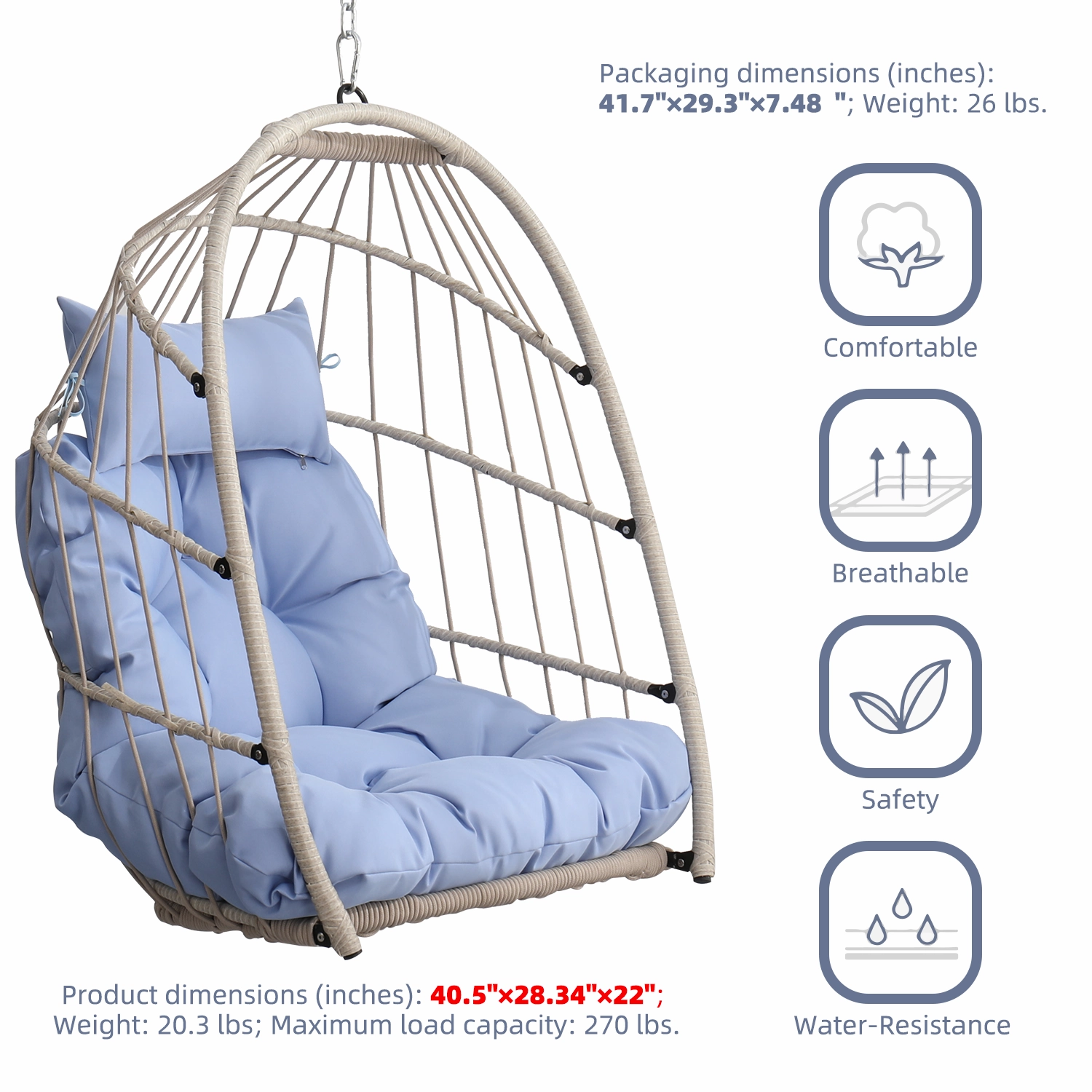Streamdale Outdoor garden rattan egg swing chair hanging chair PE hanging chair blue