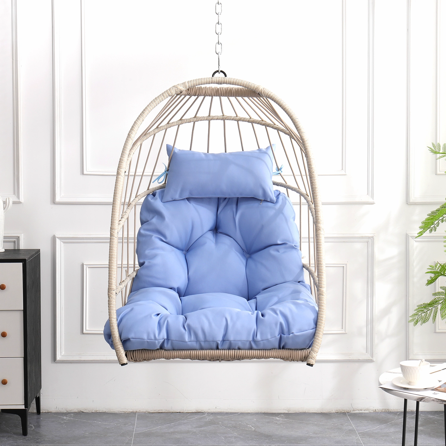 Streamdale Outdoor garden rattan egg swing chair hanging chair PE hanging chair blue