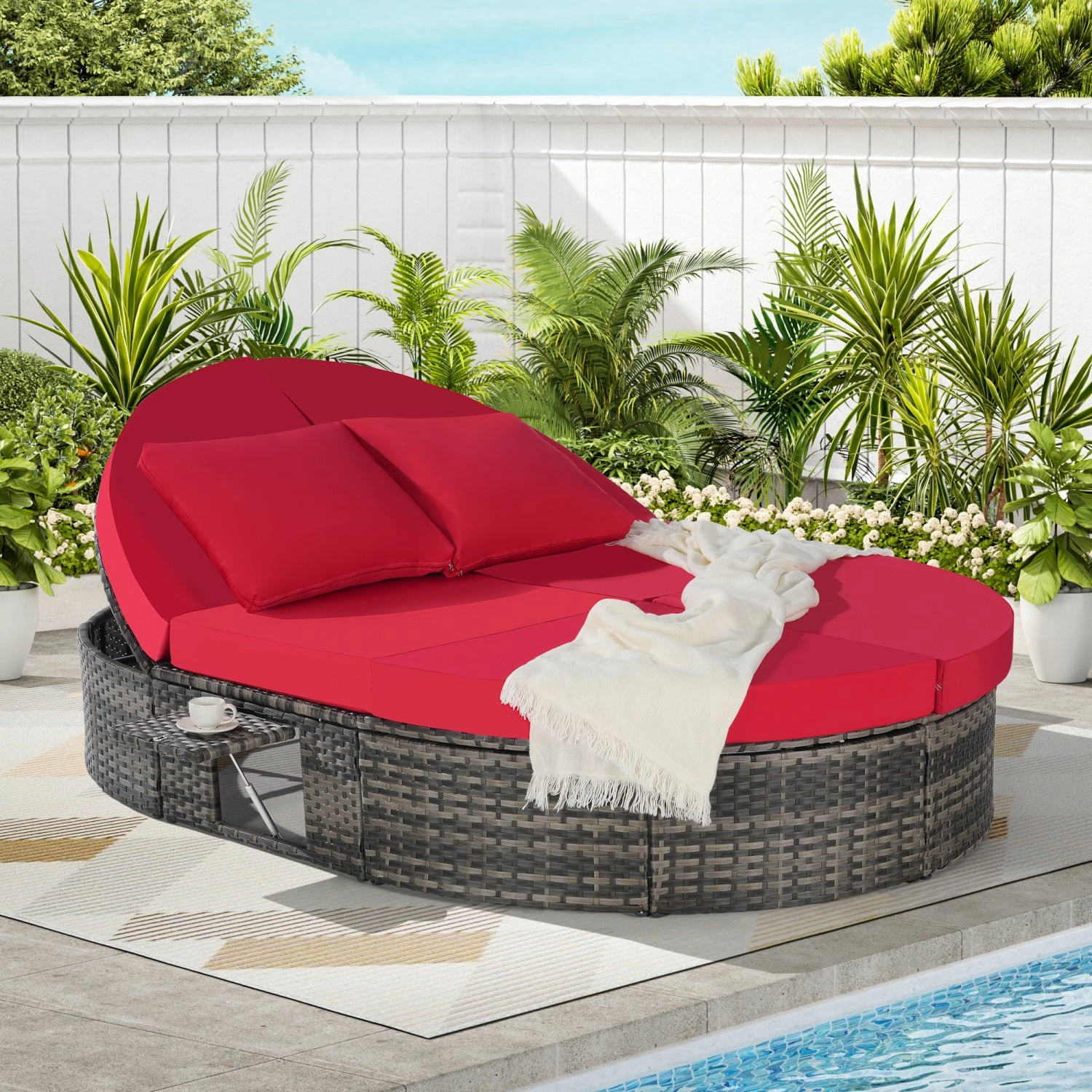Streamdale Outdoor Round Daybed with Adjustable Back & Tray