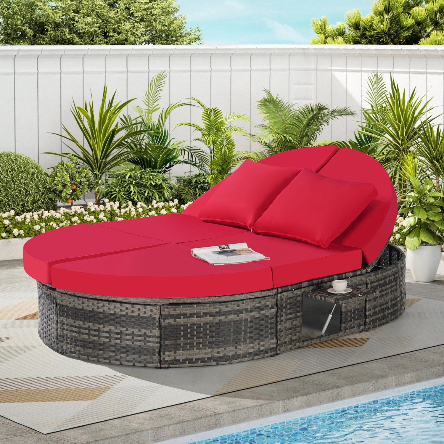 Streamdale Outdoor Round Daybed with Adjustable Back & Tray