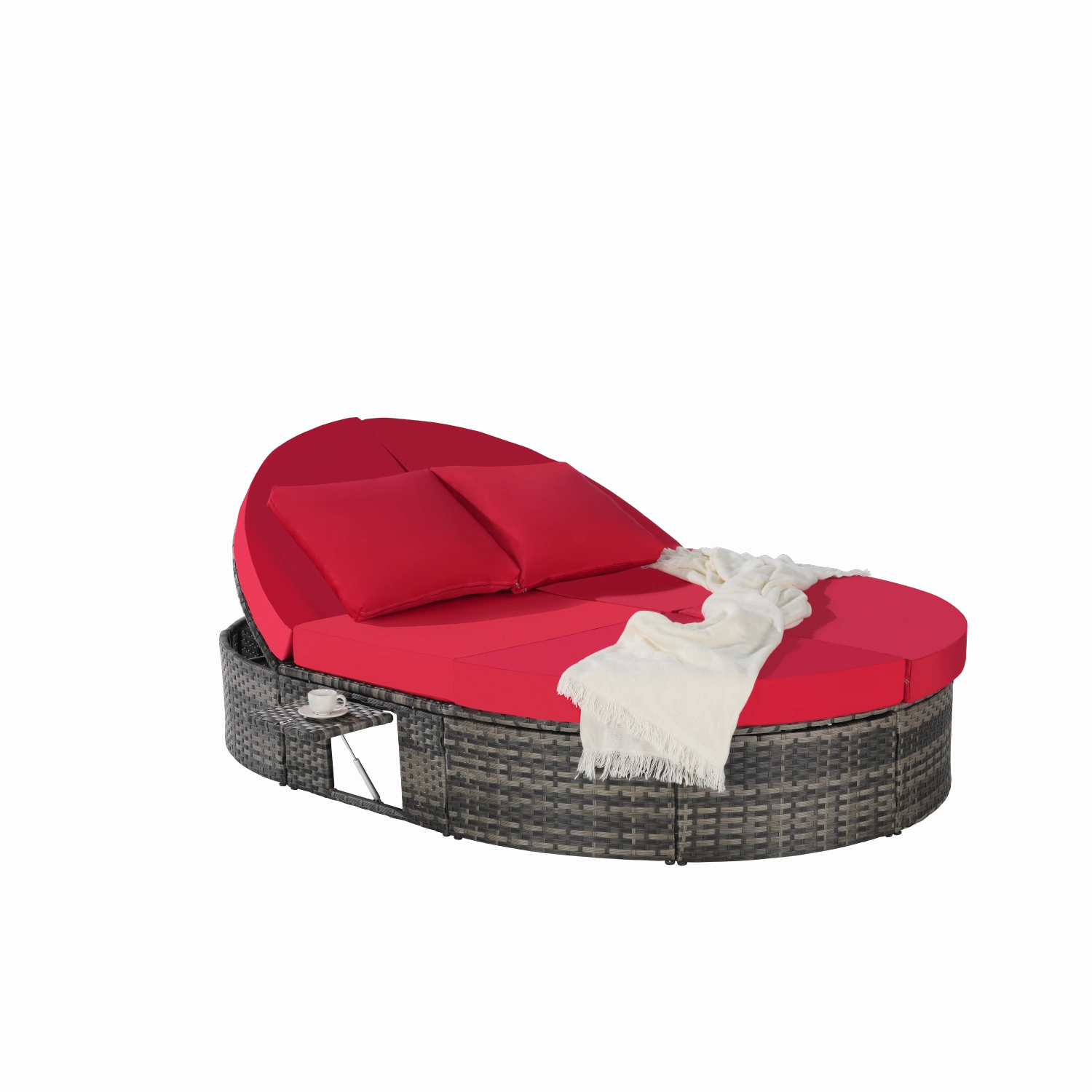 Streamdale Outdoor Round Daybed with Adjustable Back & Tray