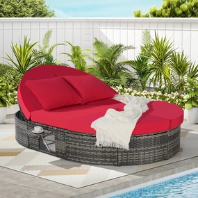 Streamdale Outdoor Round Daybed with Adjustable Back & Tray