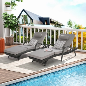 Streamdale Wicker Reclining Lounge Chairs Set - Outdoor Patio