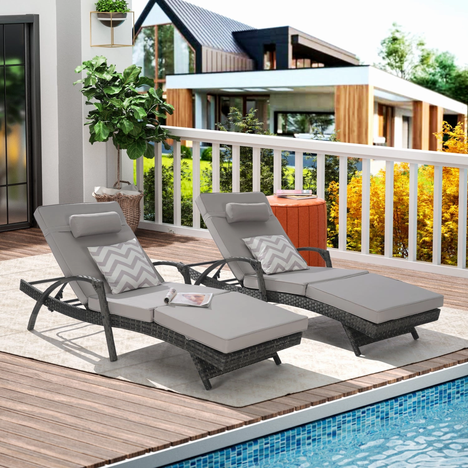 Streamdale Wicker Reclining Lounge Chairs Set - Outdoor Patio