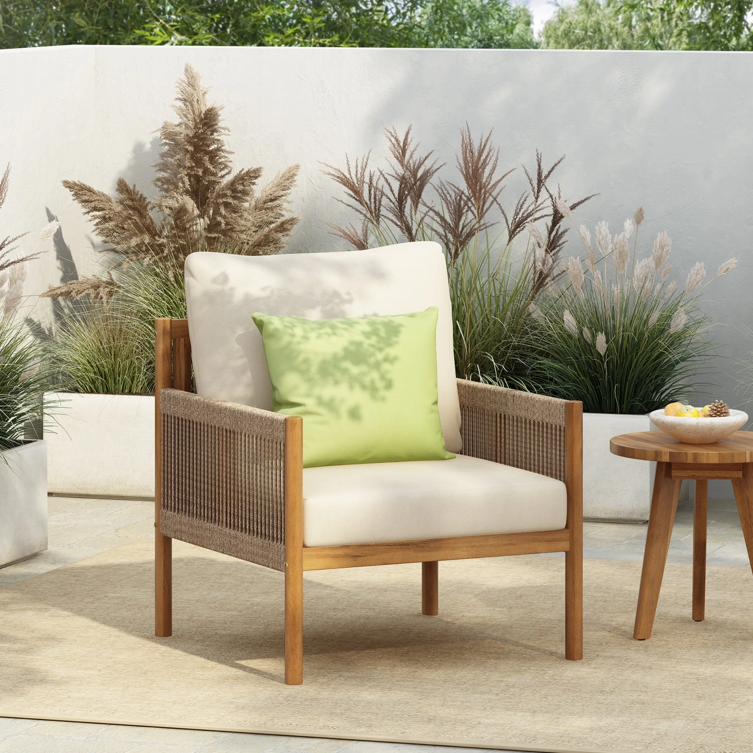 Streamdale Woven Outdoor Lounge Chair - Wood Frame, Polyester Cushions