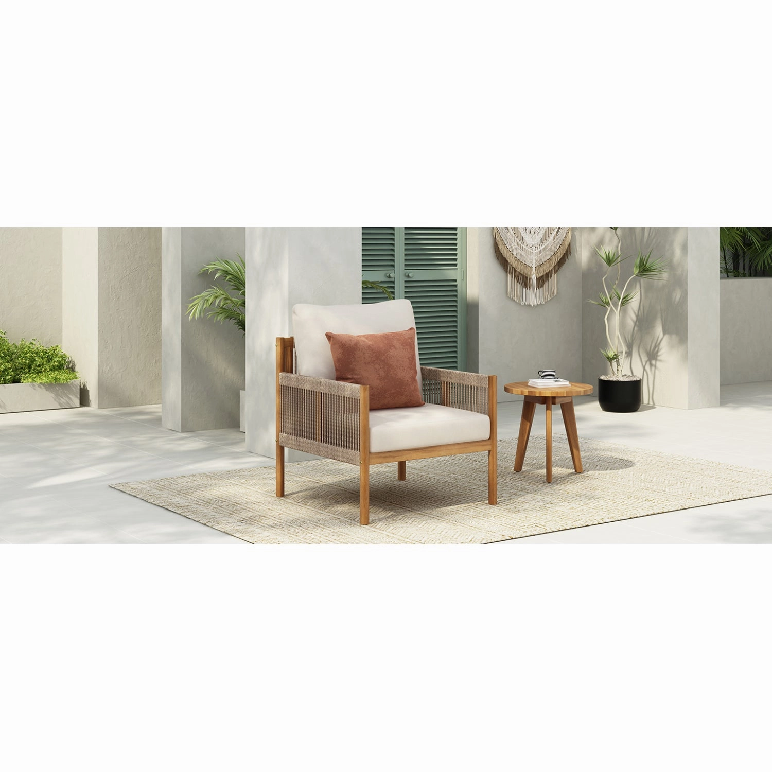 Streamdale Woven Outdoor Lounge Chair - Wood Frame, Polyester Cushions