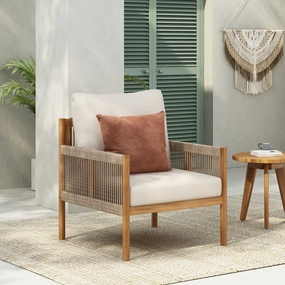 Streamdale Woven Outdoor Lounge Chair - Wood Frame, Polyester Cushions