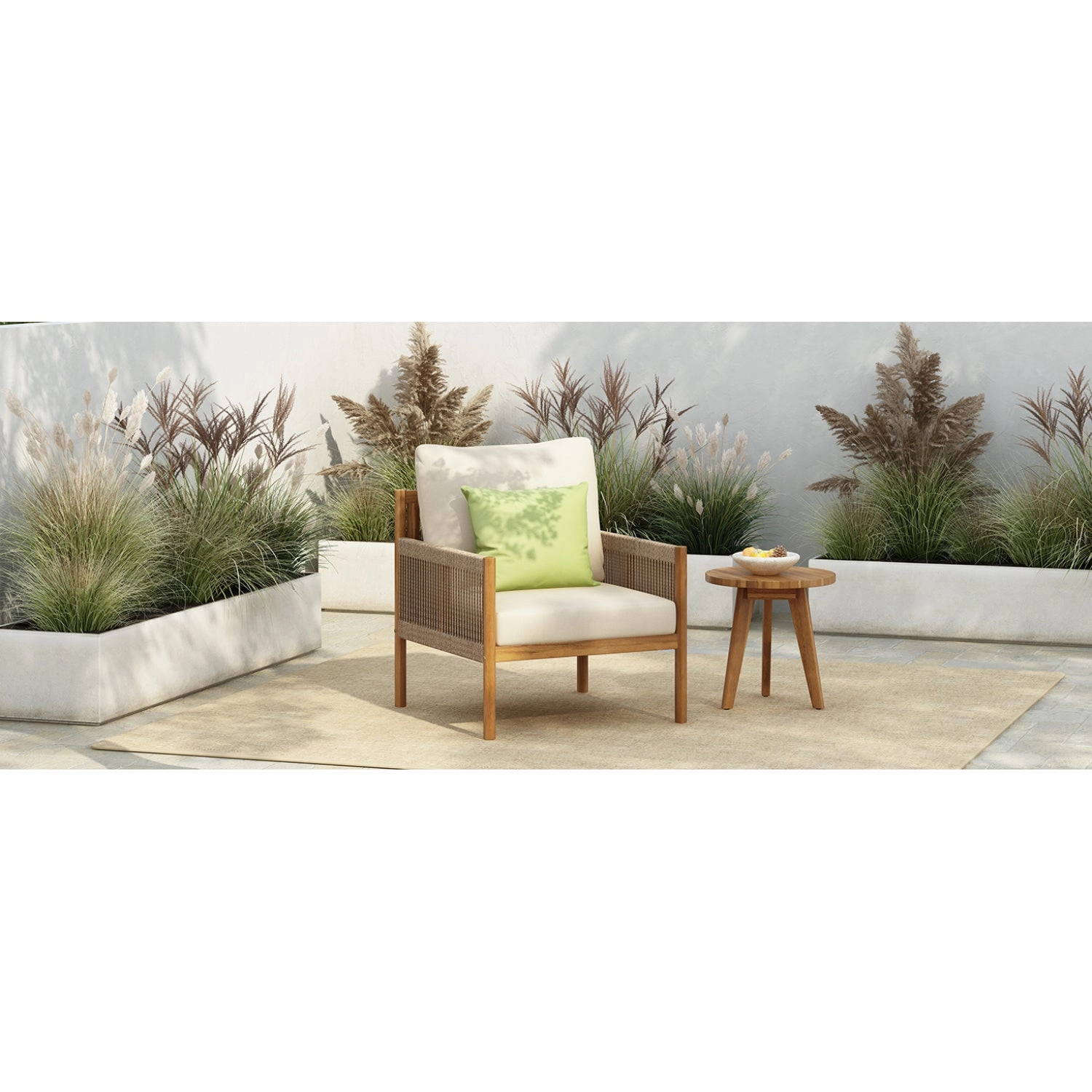 Streamdale Woven Outdoor Lounge Chair - Wood Frame, Polyester Cushions