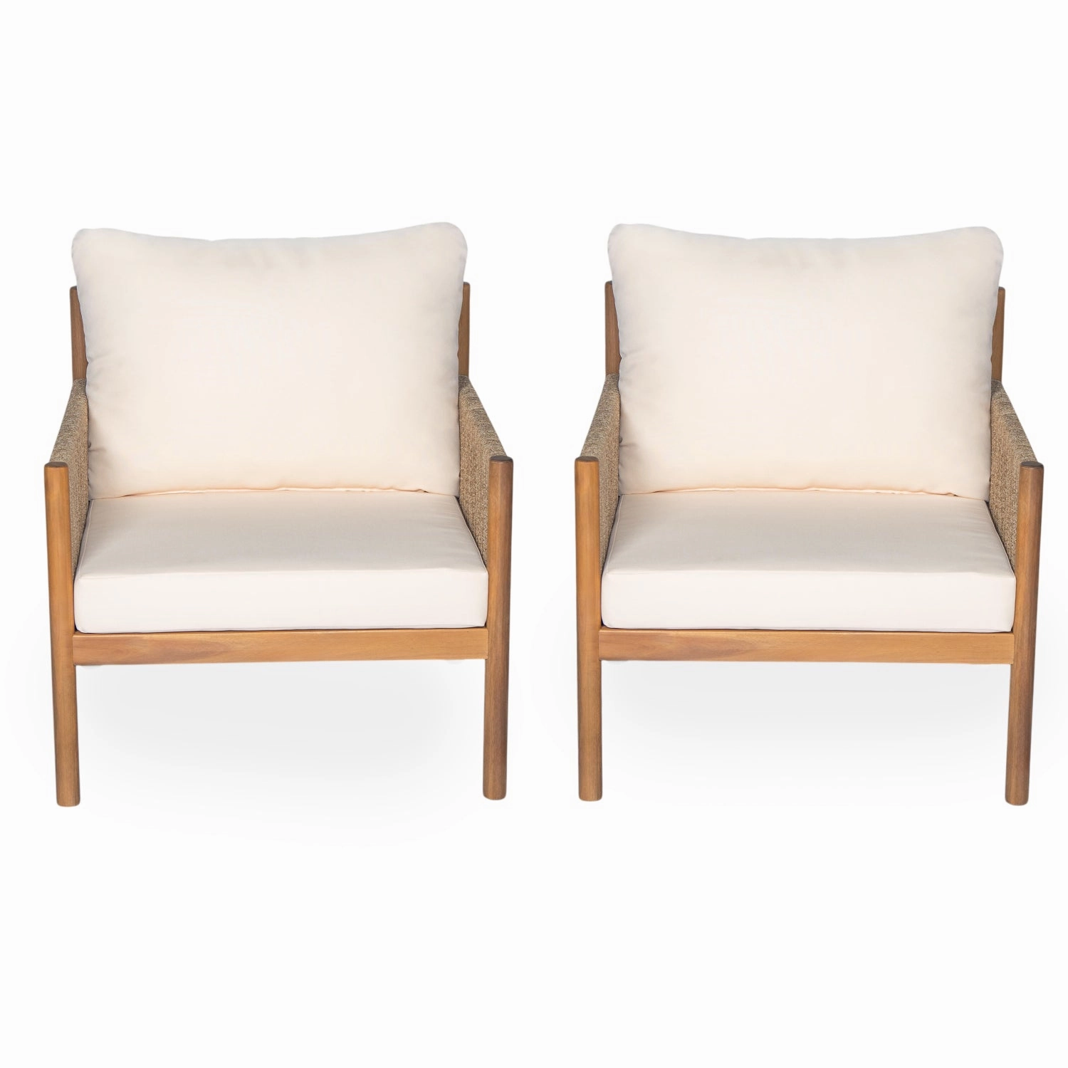Streamdale Woven Outdoor Lounge Chairs - Wood Frame & Cushions (Set of 2)