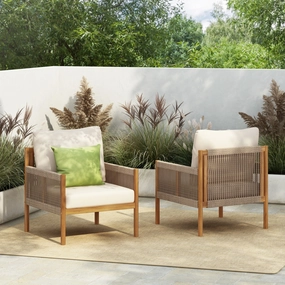 Streamdale Woven Outdoor Lounge Chairs - Wood Frame & Cushions (Set of 2)