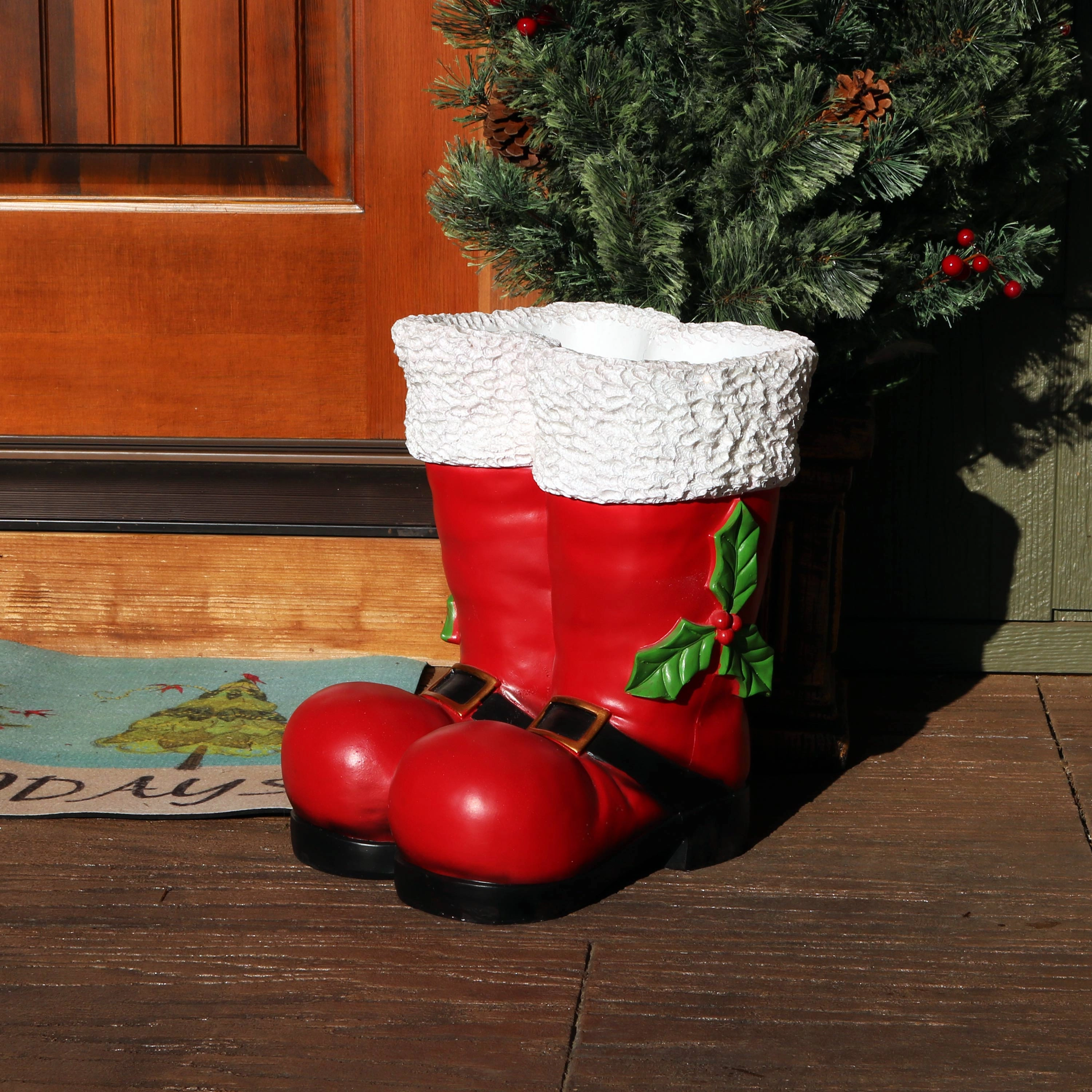 Sunnydaze Polyresin Santa Claus Boots Christmas Holiday Decoration - 13" - Red