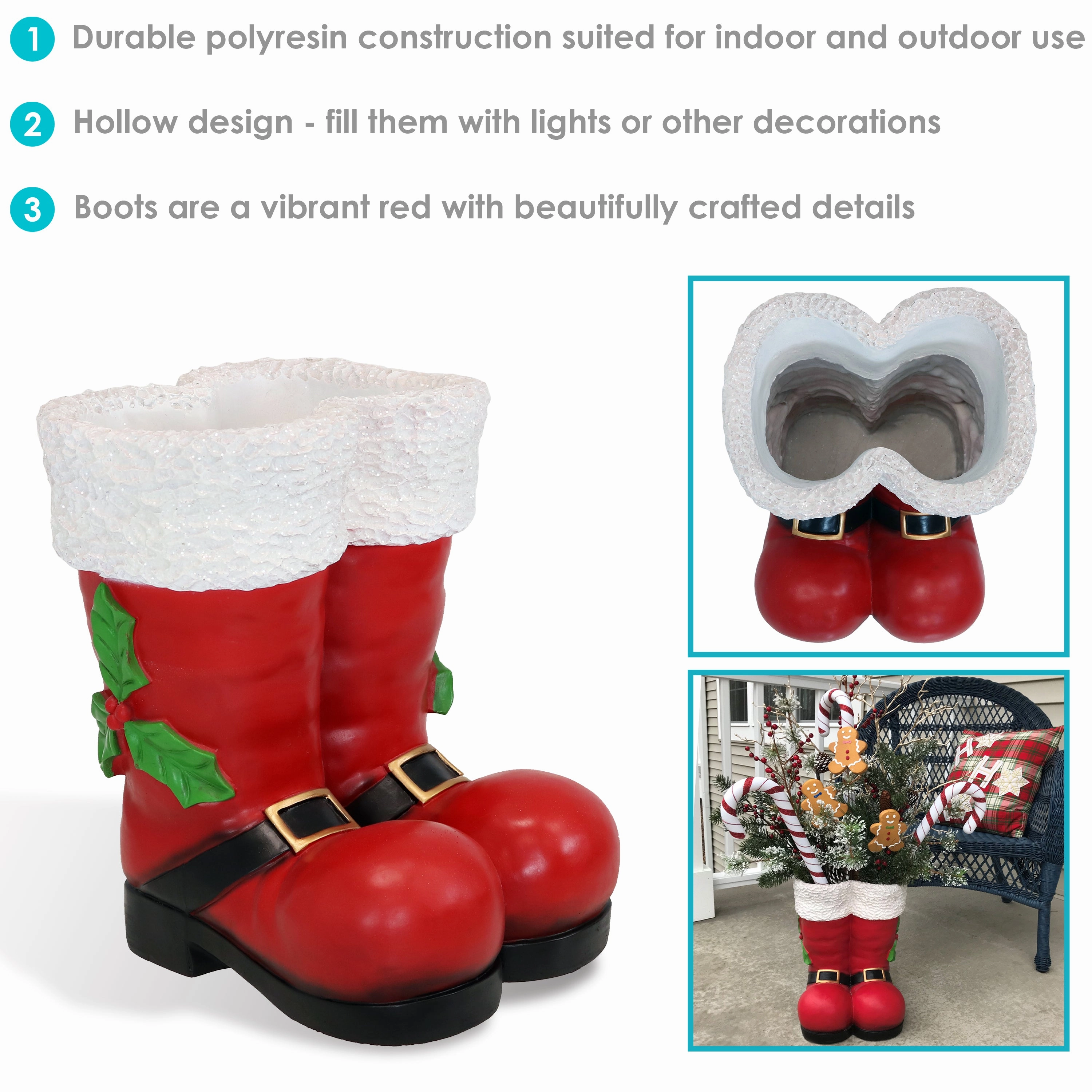 Sunnydaze Polyresin Santa Claus Boots Christmas Holiday Decoration - 13" - Red
