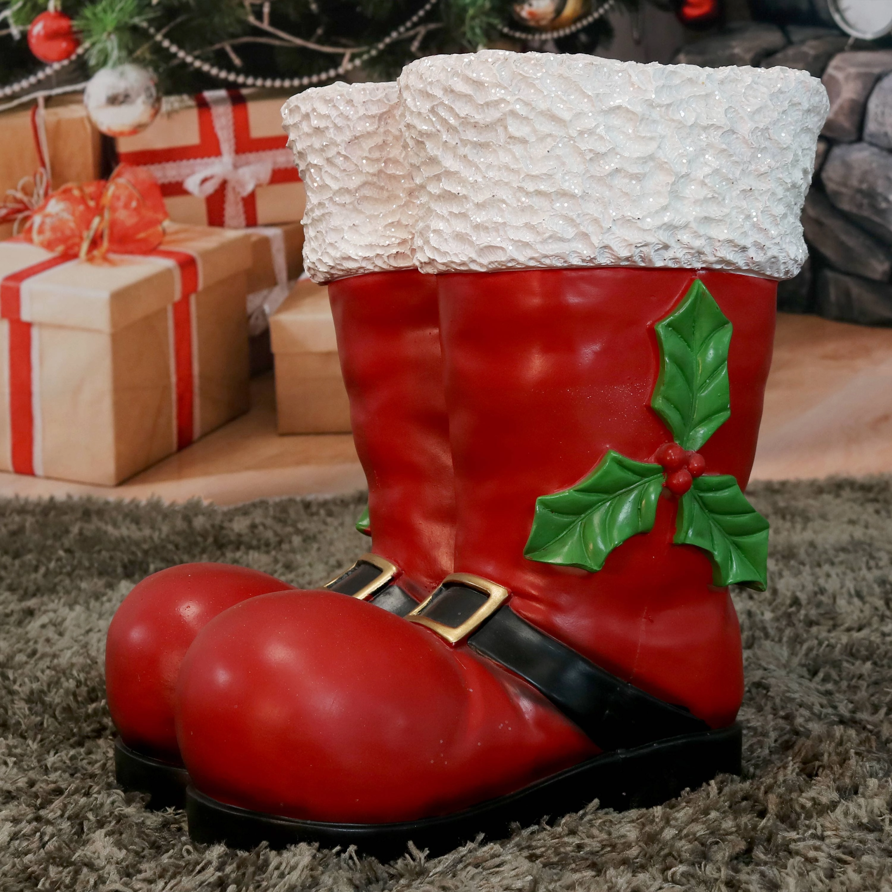 Sunnydaze Polyresin Santa Claus Boots Christmas Holiday Decoration - 13" - Red