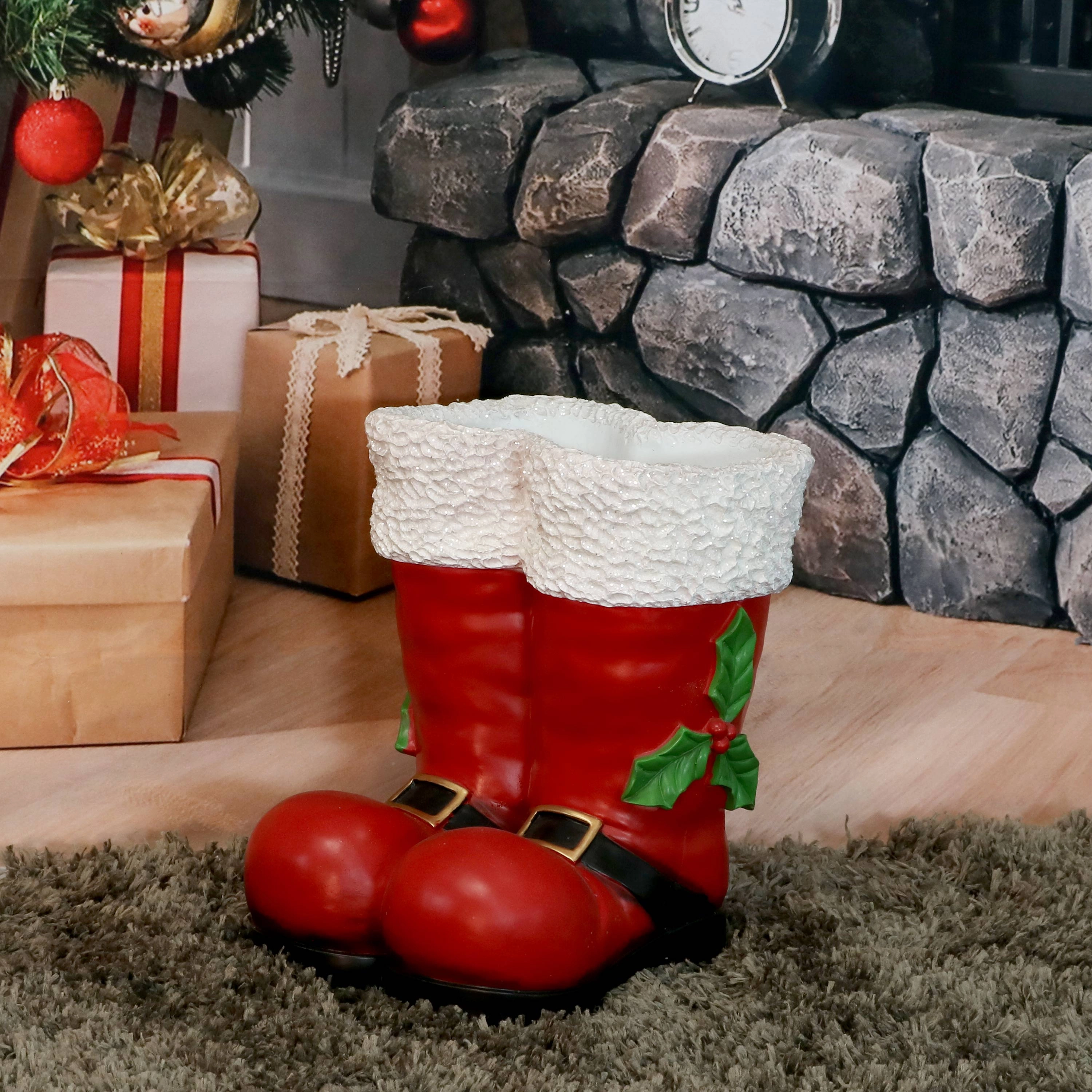 Sunnydaze Polyresin Santa Claus Boots Christmas Holiday Decoration - 13" - Red