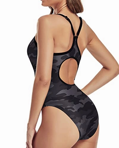 Supportive Padded Bra Athletic One Piece Swimsuits For Women-Camouflage