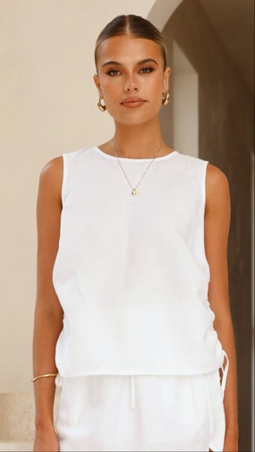 Think Twice Linen Top - White