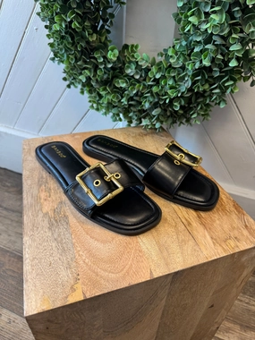 Tip Black Buckle Slide Sandal