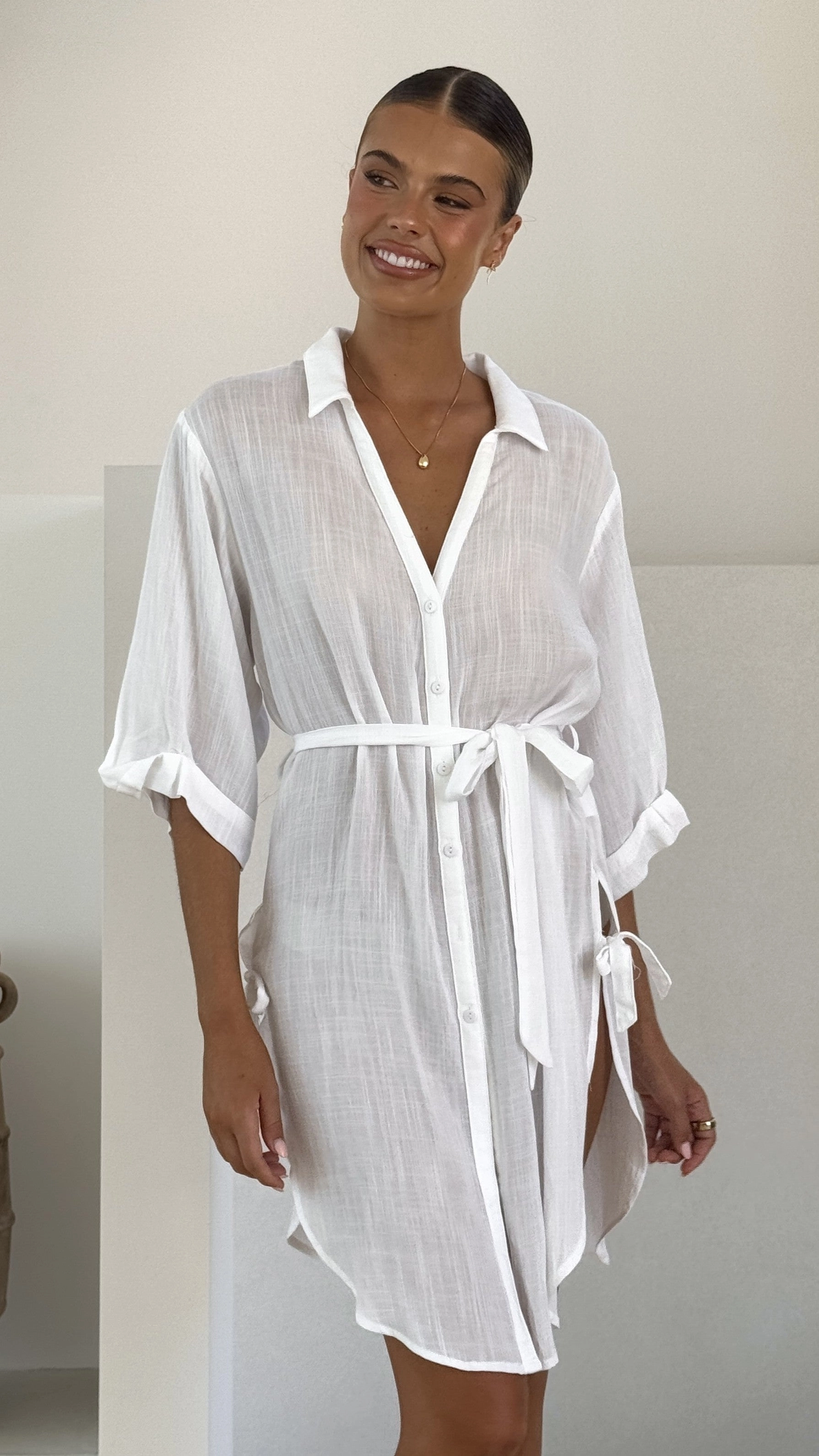 Vesper Short Sleeve Mini Dress - White