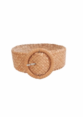Wrapped Leather Belt Circle Buckle Natural